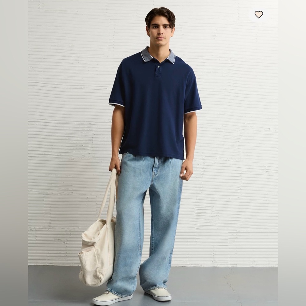 American Eagle Boxy Stretch Pique Polo Shirt